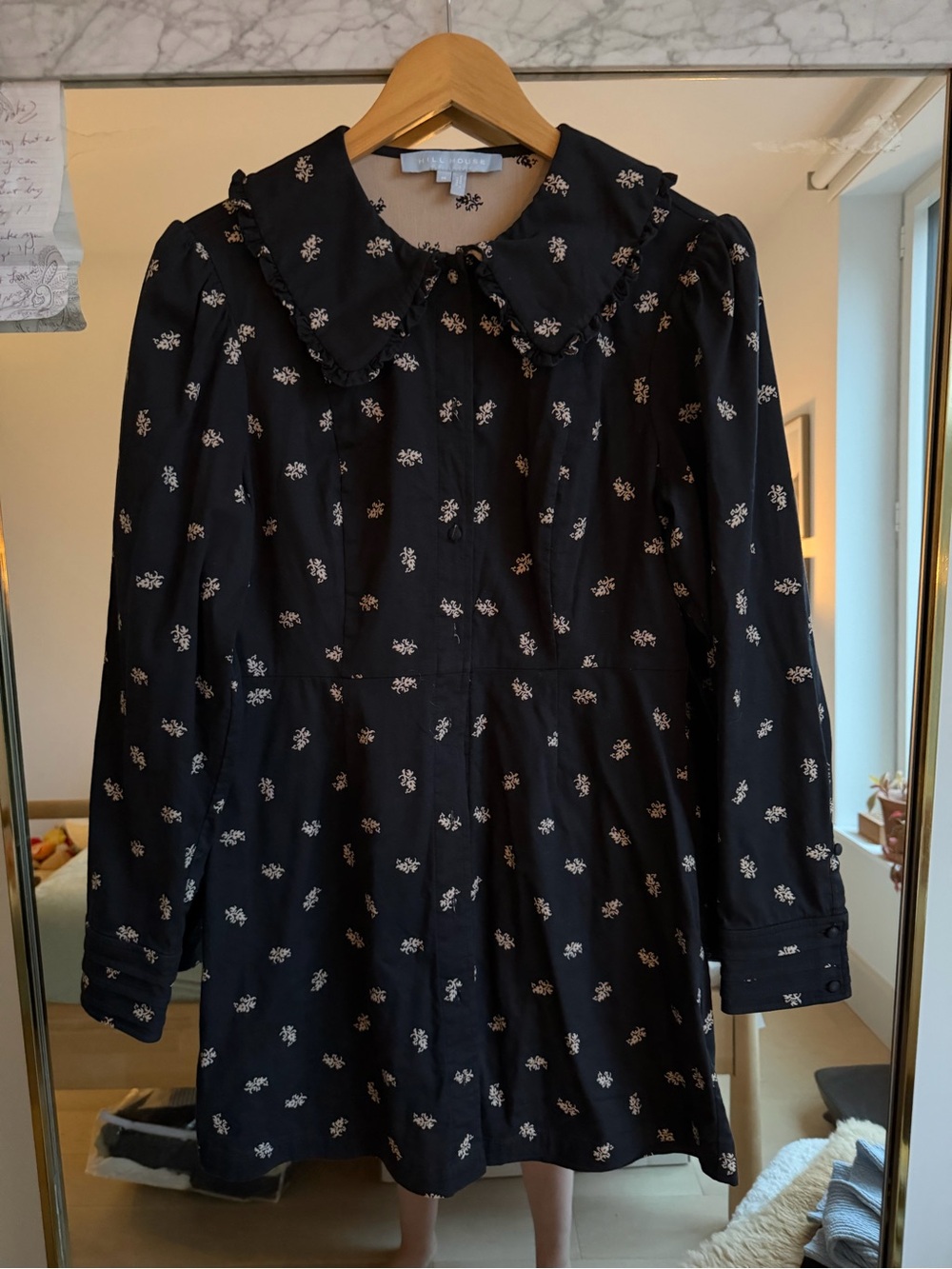 Hill House Black Floral Peter Pan Collar Mini Dress size M